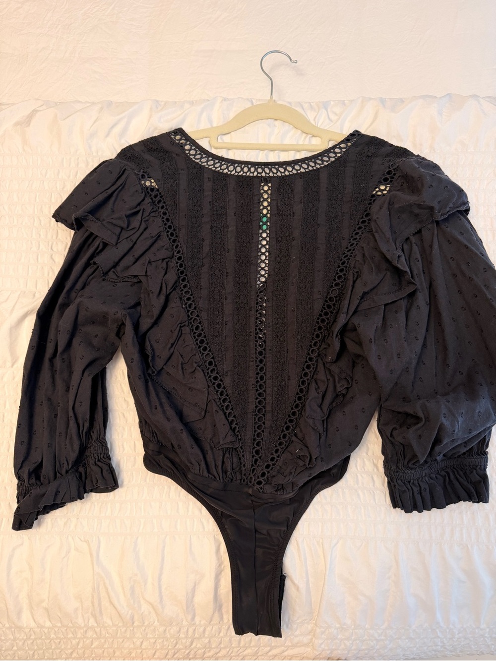 FARM Rio Black Ruffled Eyelet One-Piece Bodysuit - Picture 2 of 2